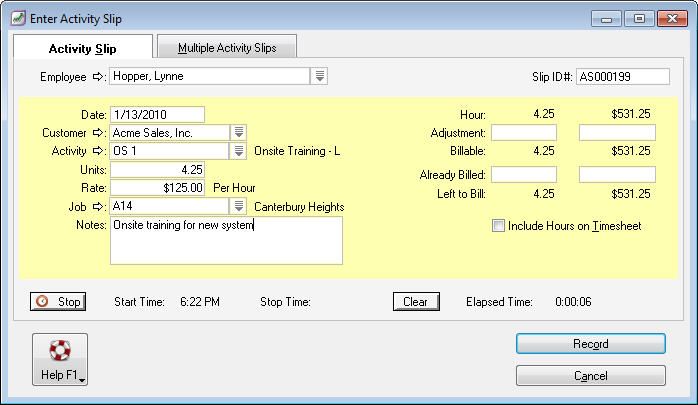 Activity slip