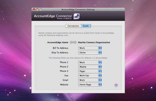 Daylite AccountEdge Connector settings