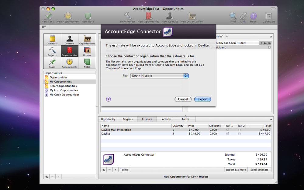 Daylite AccountEdge Connector contacts