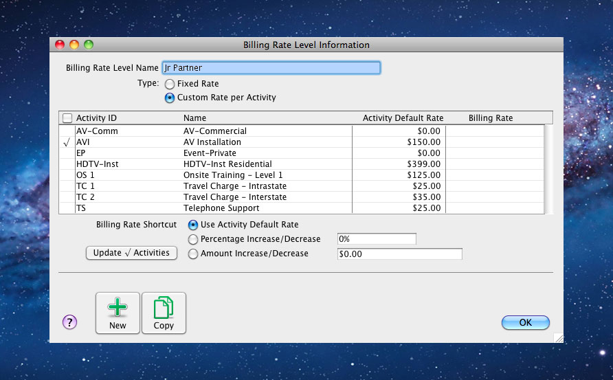 billing rate levels: employee
