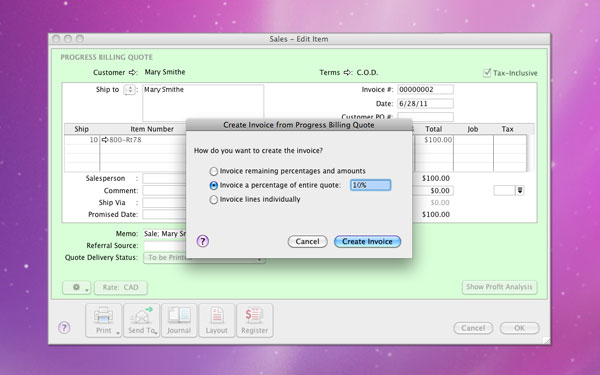 Progress billing in AccountEdge.