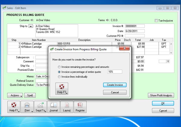 Progress billing in AccountEdge.