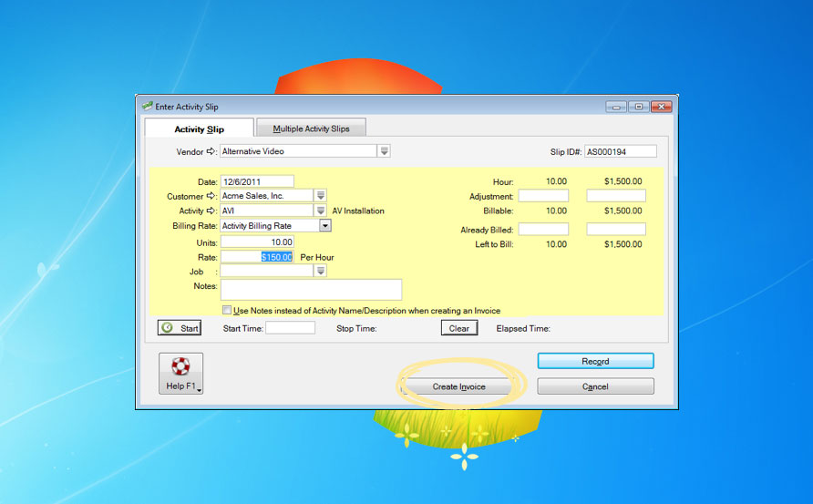 activity slips ton invoices with a single click